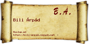 Bili Árpád névjegykártya